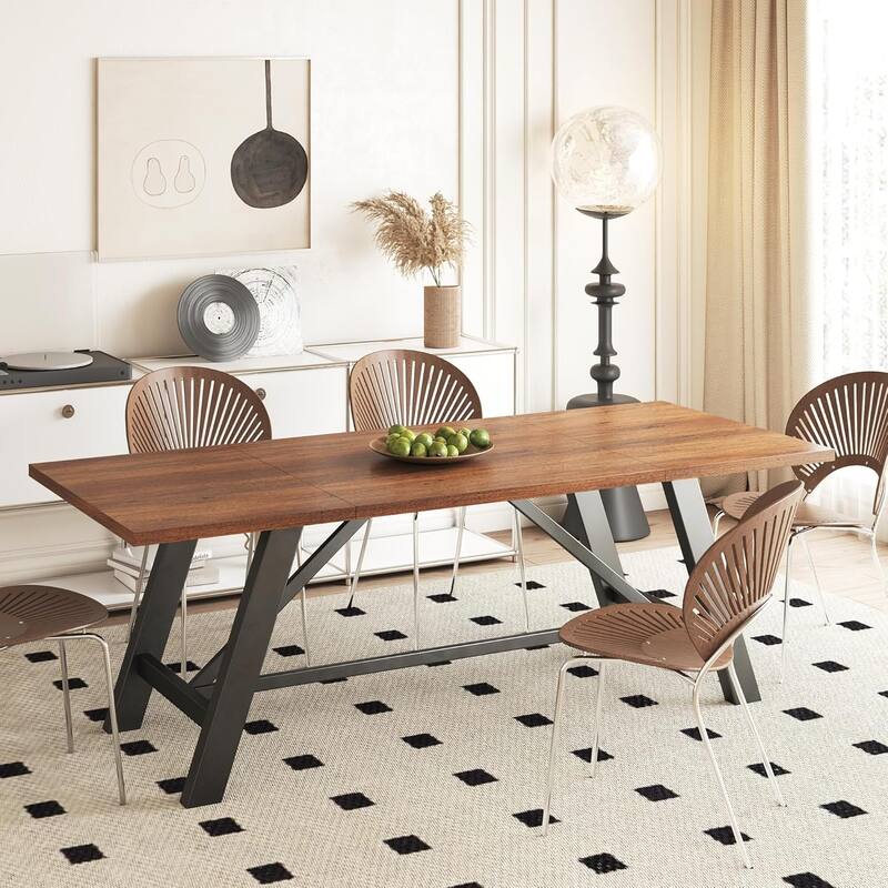 WESOME 70.8" Rectangular Rustic Wooden Dining Table with Sturdy Iron Legs - 31.5 x 70.87 x 29.53 inch