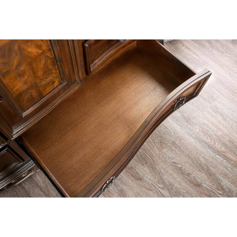 1pc Nightstand Only Traditional Brown Cherry Solid wood 2-Drawers Ball Bearing Metal Glides Brass Ring Pull Handles