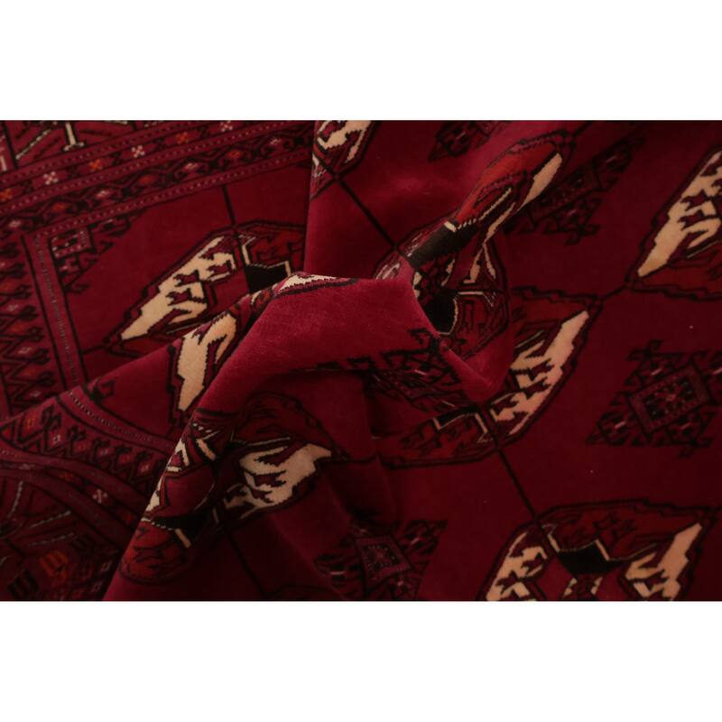 Hand Knotted Oriental 100% Wool Carpet Traditional Geometric Red Bokhara Area Rug - 5' 11'' X 4' 4''