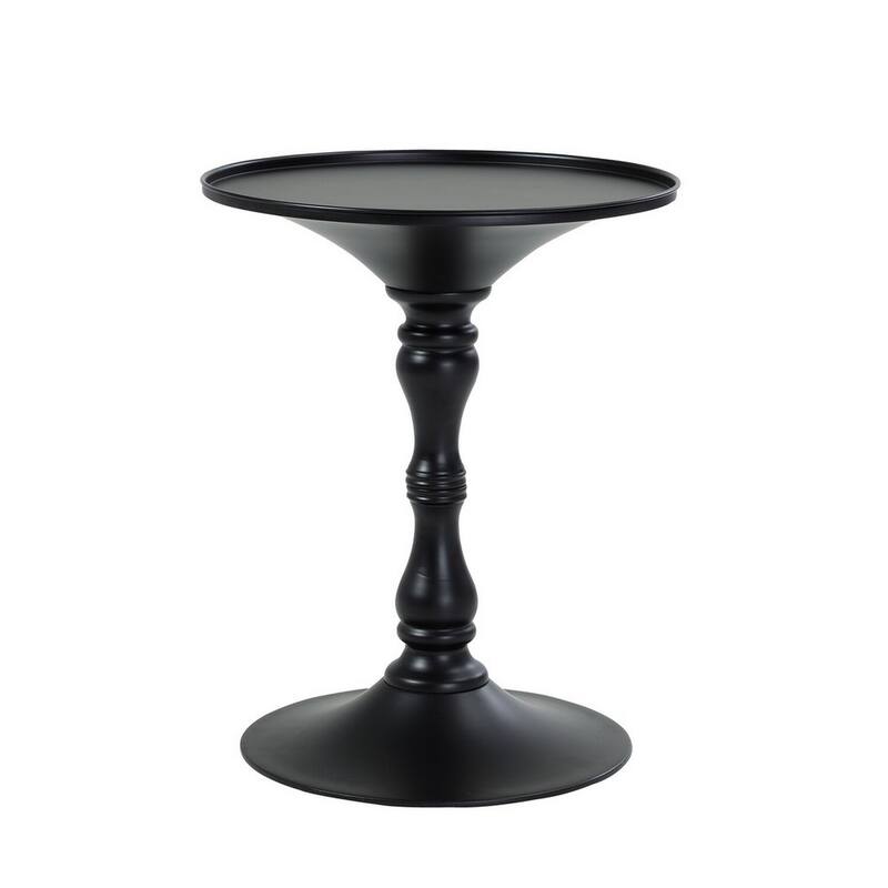 18 in. Black Round Metal End Table, Durable Hourglass Frame