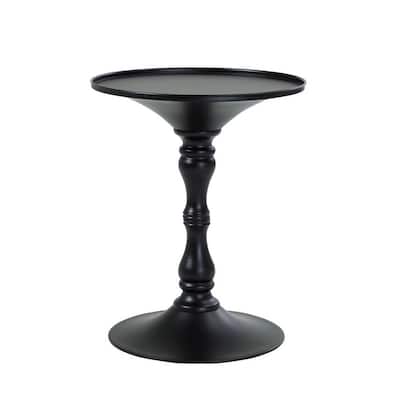 18 in. Black Round Metal End Table, Durable Hourglass Frame