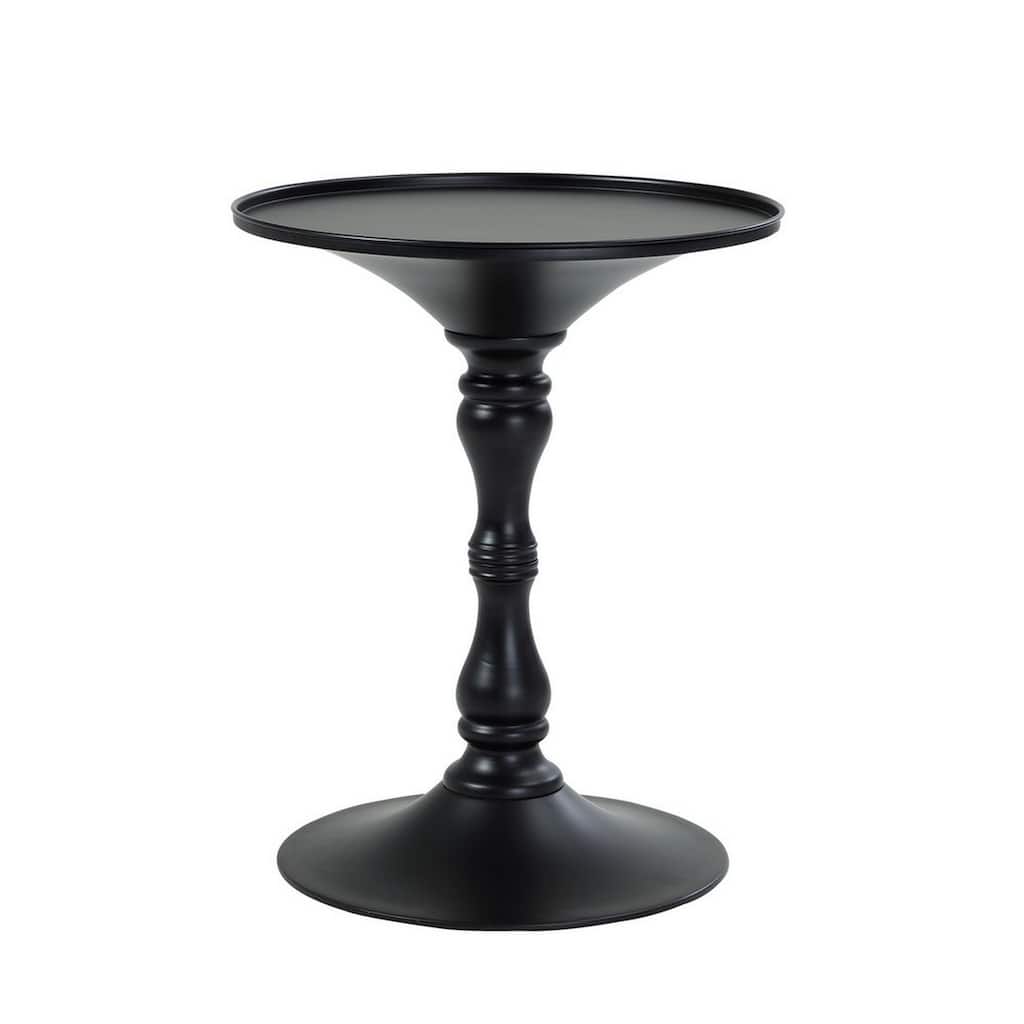 18 in. Black Round Metal End Table, Durable Hourglass Frame