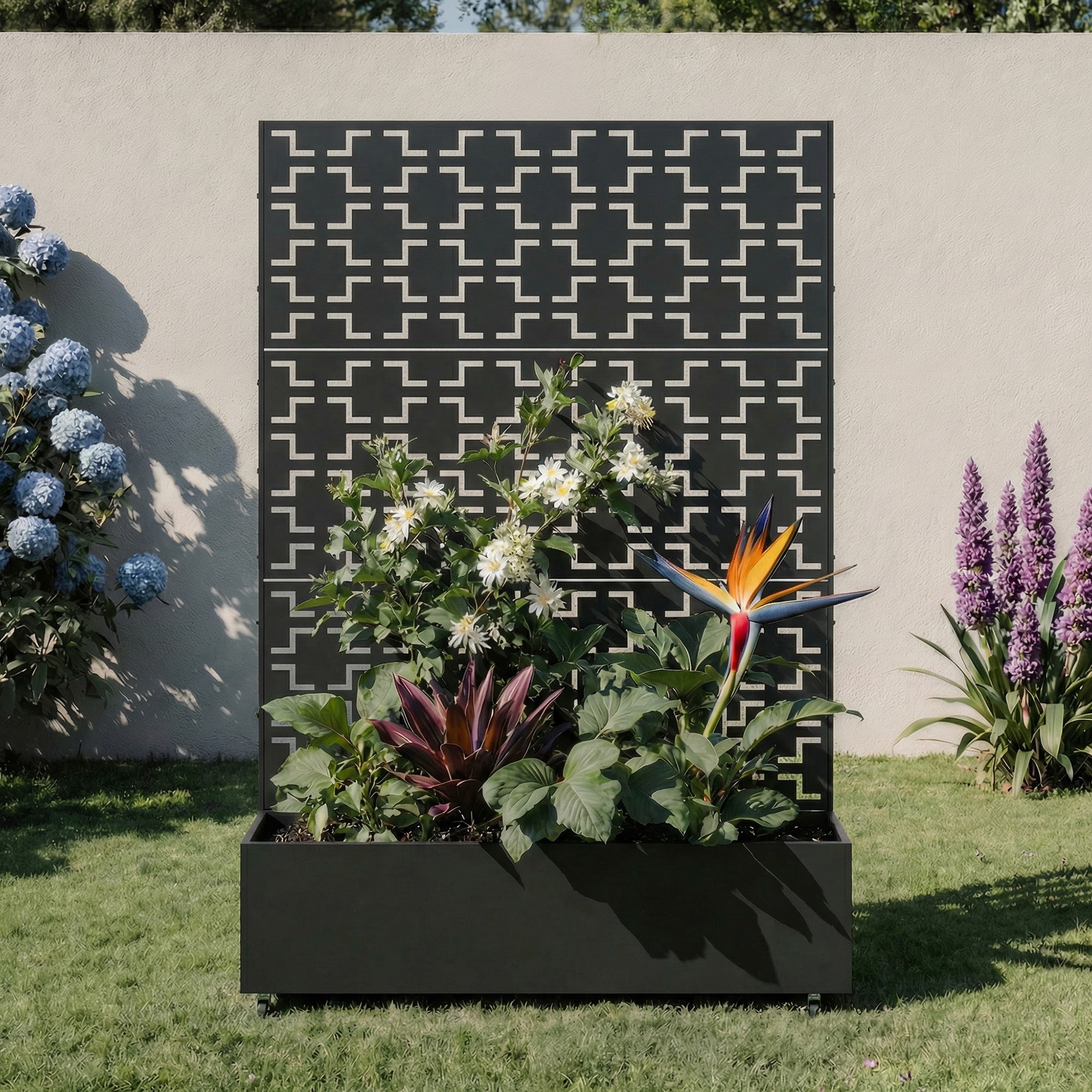 Outdoor Metal Rectangular Pattern Privacy Fence Screen Planter Box