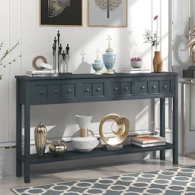 Rustic Entryway Console Table, 60" Long Sofa Table with 2 Drawers and Bottom Shelf