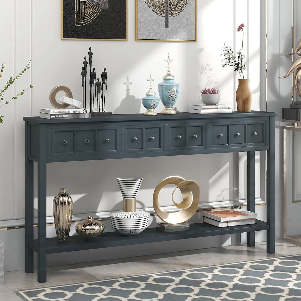 Rustic Entryway Console Table, 60" Long Sofa Table with 2 Drawers and Bottom Shelf