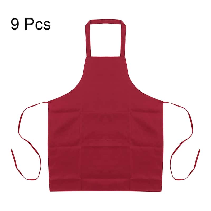 9pcs Plain Bib Aprons Washable Aprons Kitchen Cooking Aprons - 70cmx60cm