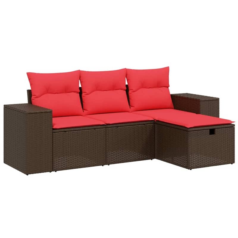 vidaXL Patio Sofa Set with Cushions Outdoor Furniture 4 Piece Poly Rattan - 21.7" x 24.4" x 27.2"