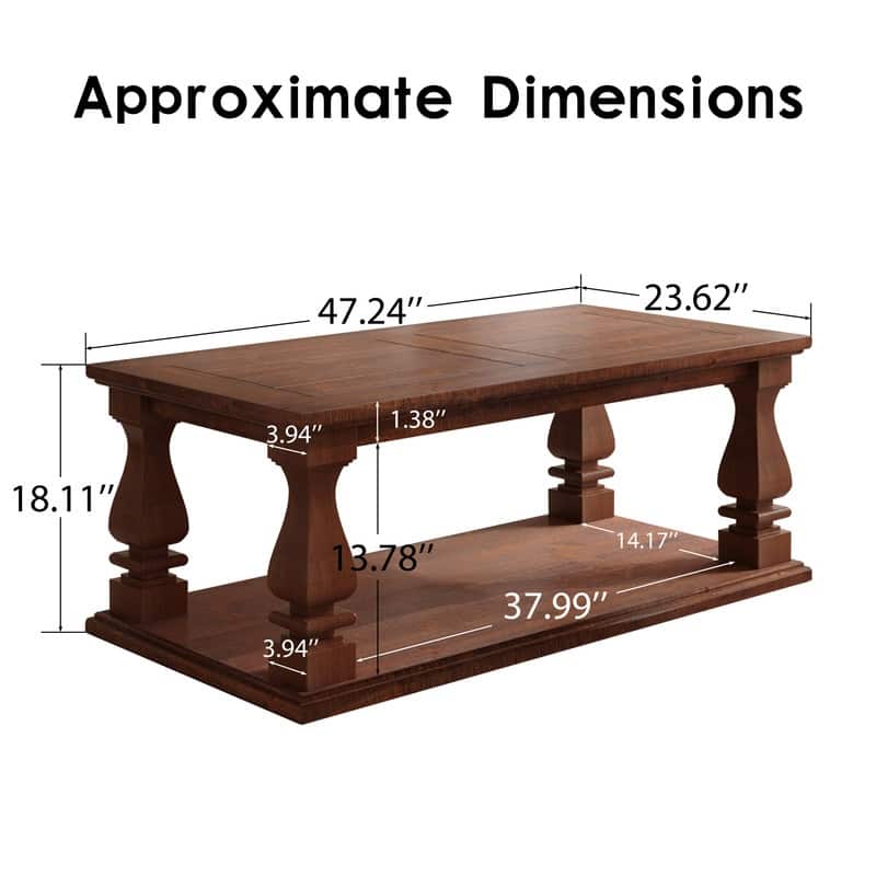 Farmhouse 47.24" Coffee Table with Heavy Planked Top and Storage for Rustic Living Room Style