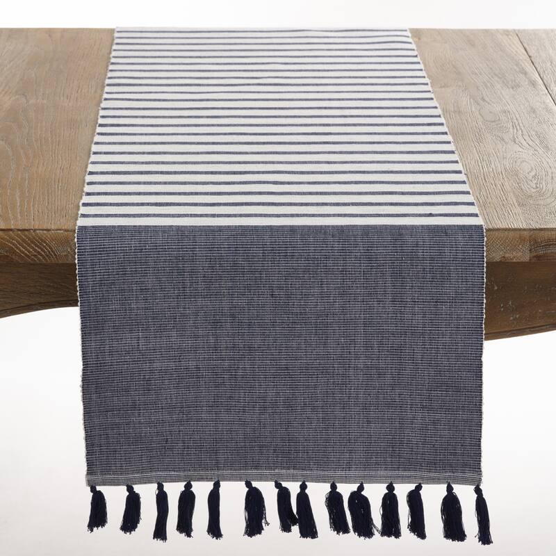 Bellaria Collection Ribbed Tassel Design Reversible Table Runner