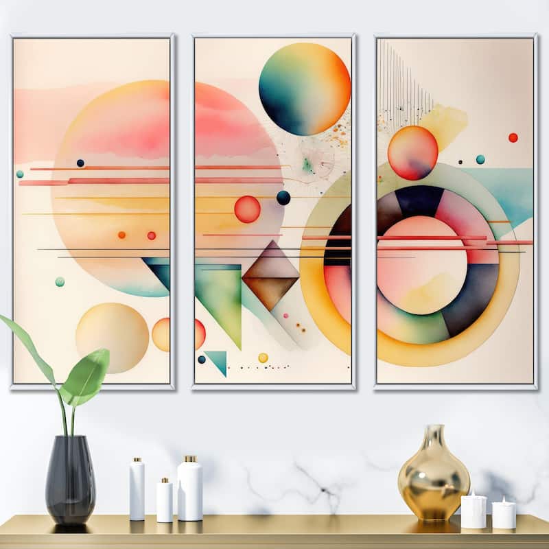Designart "Pastel Minimalist Multi Shape Art III" Modern Geometric Framed Canvas Art Print - 3 Panels