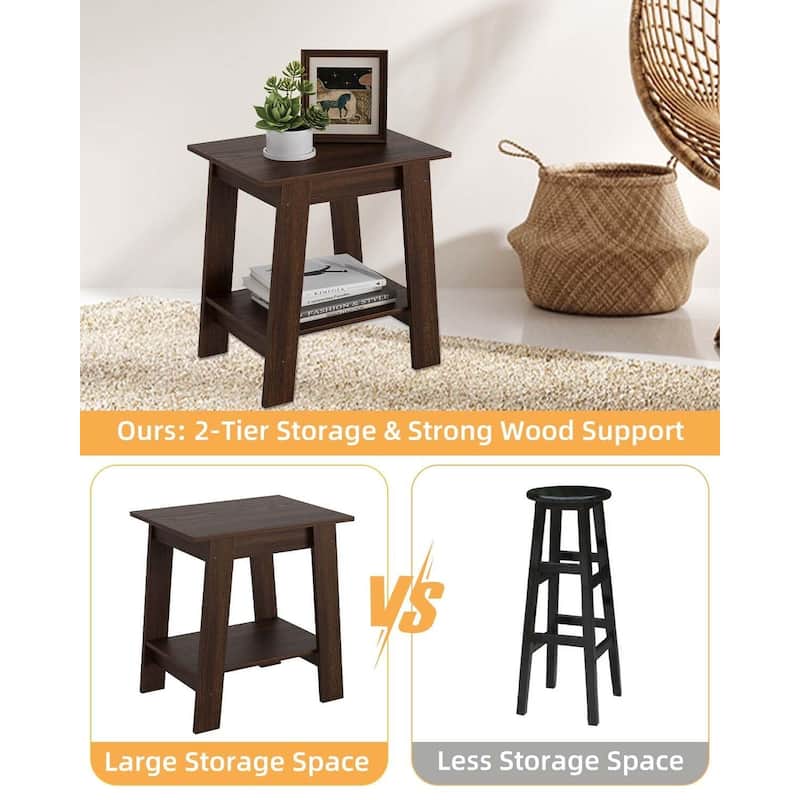 , Rustic Side Table with Storage Shelf, Small Center Table