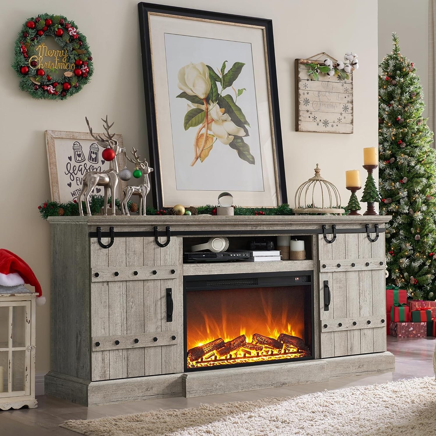 Farmhouse Fireplace TV Stand, Entertainment Center, Media Console