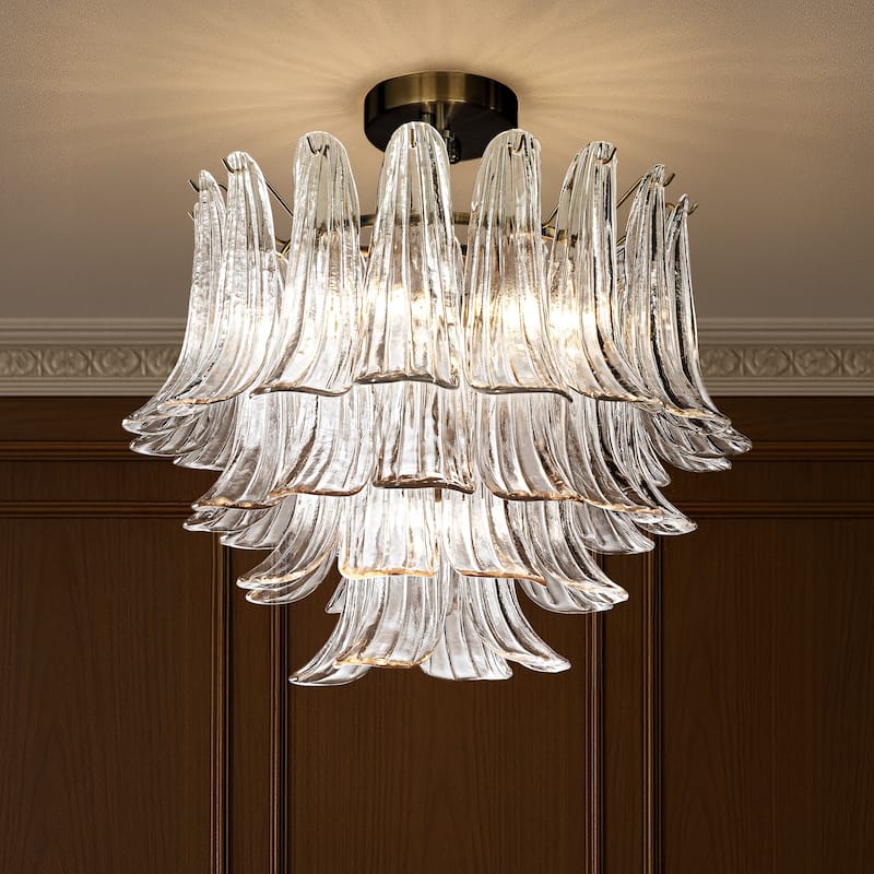 24'' Wide Vintage Mid-Century Modern Flush Mount 4-Light 4-Tier Clear Art Glass Pendant With Antique Bronze Finish - W24''