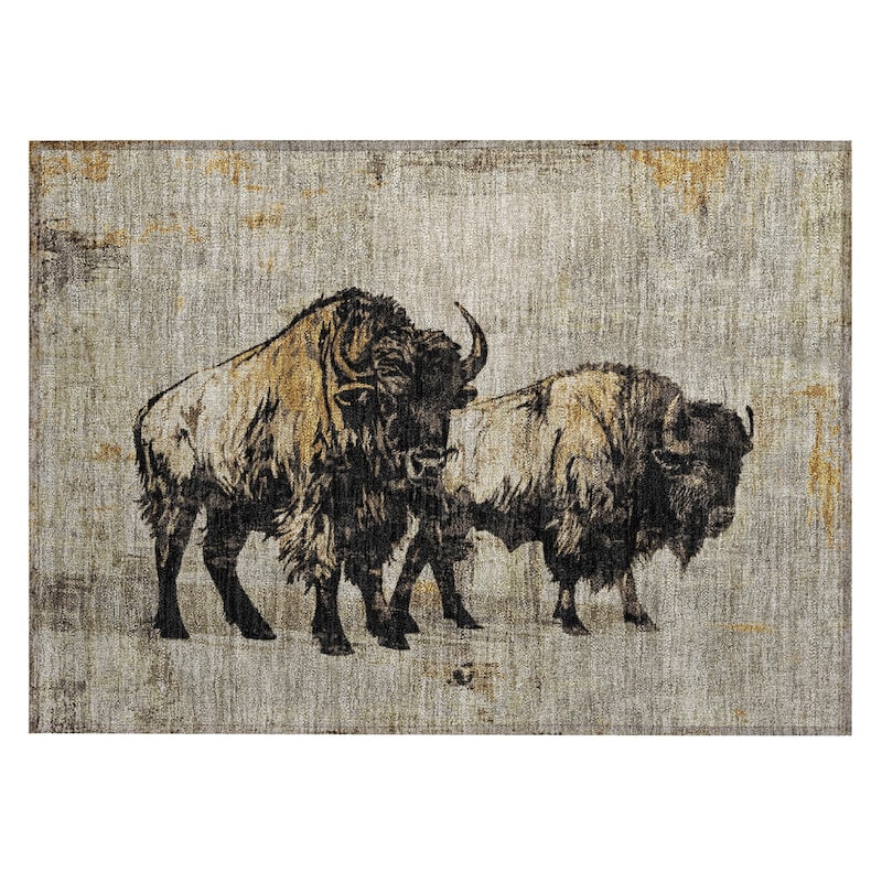 Machine Washable Indoor/ Outdoor Modern Buffalo Chantille Rug