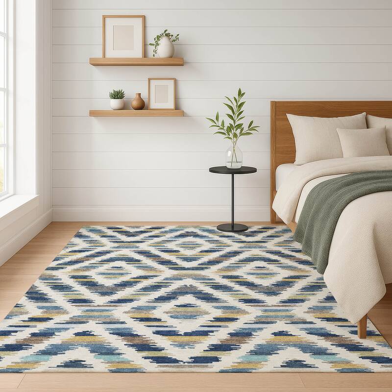 Machine Washable Indoor/ Outdoor Global Diamdon Chantille Rug