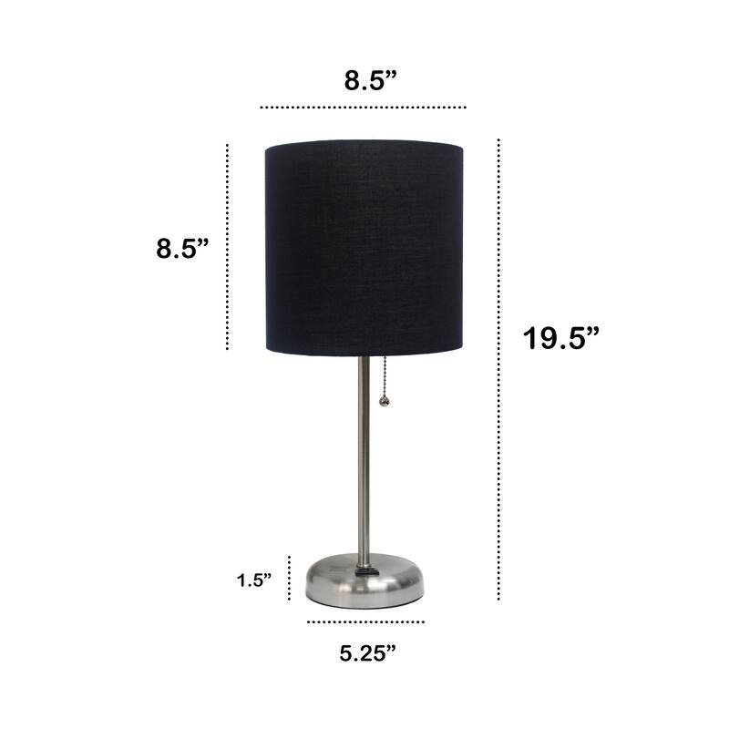 19.5" Power Outlet Metal Lamp in Steel w Aqua Shade