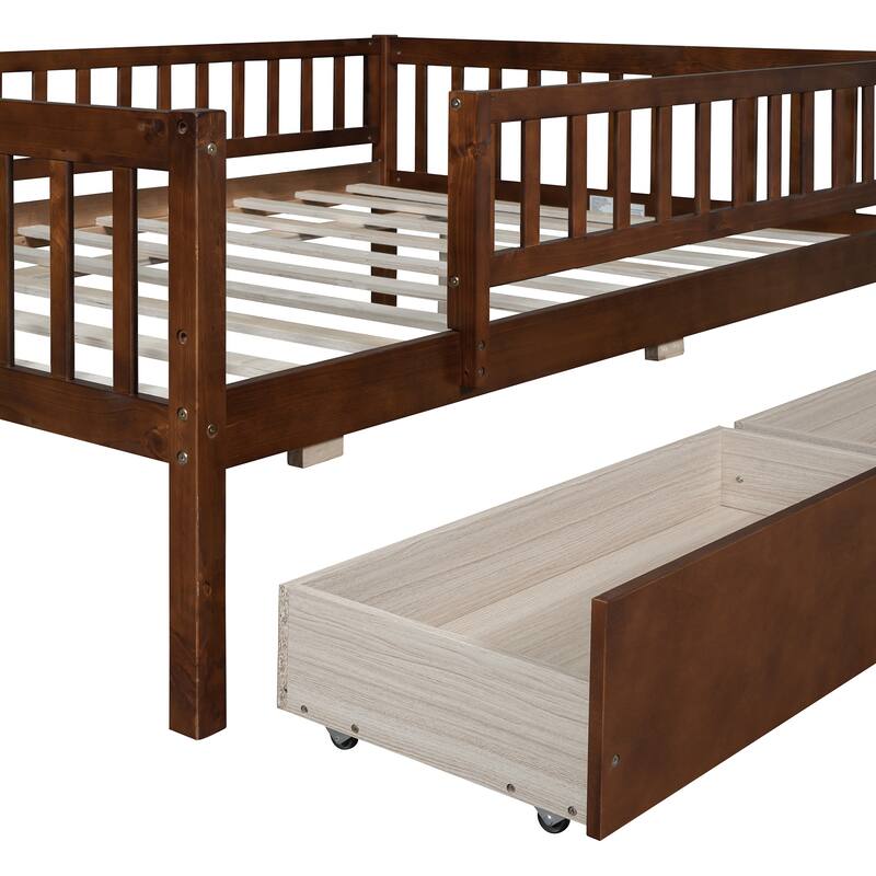 Pinewood Daybed Dual-Use Sofa Daybed with 2 Drawers, Solid Guardrail
