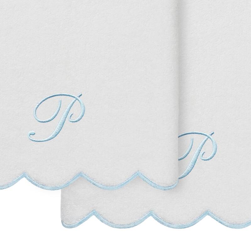 Authentic Hotel and Spa 100% Turkish Cotton Blue ADORNIA Scallop Personalized 2 Piece Bath Towel Set - 2 Bath Towels