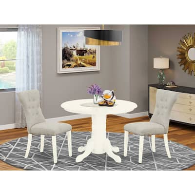 Round Kitchen Table Set with 2 Parsons Chairs - Linen White Dining Set