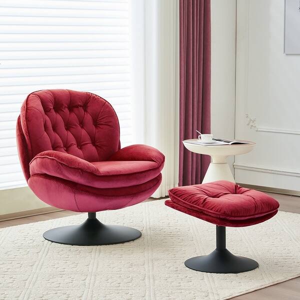 Velvet Swivel Accent Chair with Ottoman Round Reading Accent Chair Foot Stool Ottoman Set 360 Swivel Metal Frame On Sale Bed Bath Beyond 40280662
