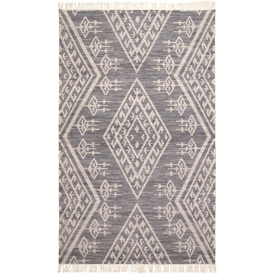 Bray Bohemian Geometric Flatweave Rug, Dusty Blue/Ivory, Area Rug