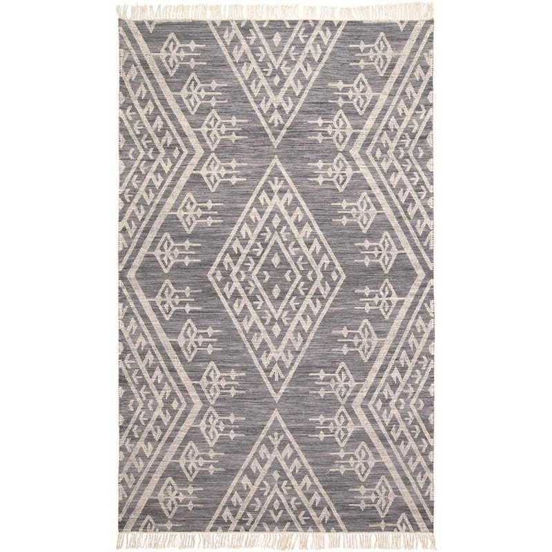 Bray Bohemian Geometric Flatweave Rug, Dusty Blue/Ivory, Area Rug - 9' x 12' - Dusty Blue/Ivory