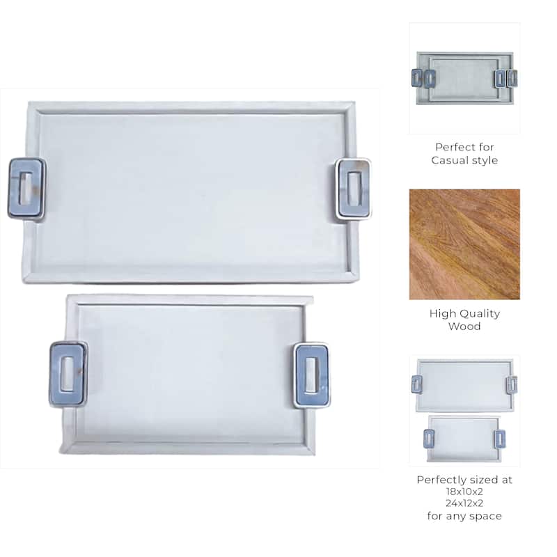 Wood Metal Display Trays with Chrome Handles (Set of 2) - 16/22" White - 24" x 12" x 2"
