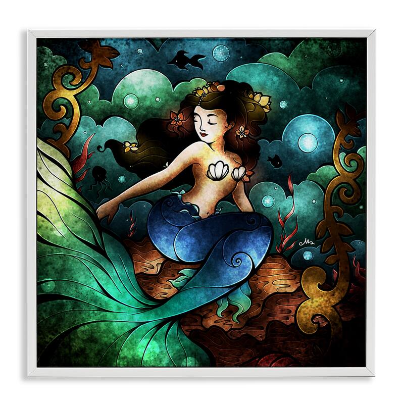 Stupell Vivid Deco Mermaid Framed Giclee Art Design By Mandie Manzano - 17 x 17 - White