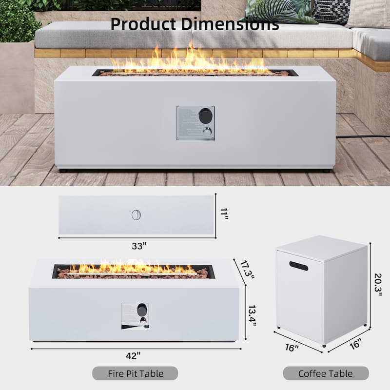 Patio Watcher 42 inches Iron Rectangle Outdoor Propane Fire Pit Table with Gas Tank Cover