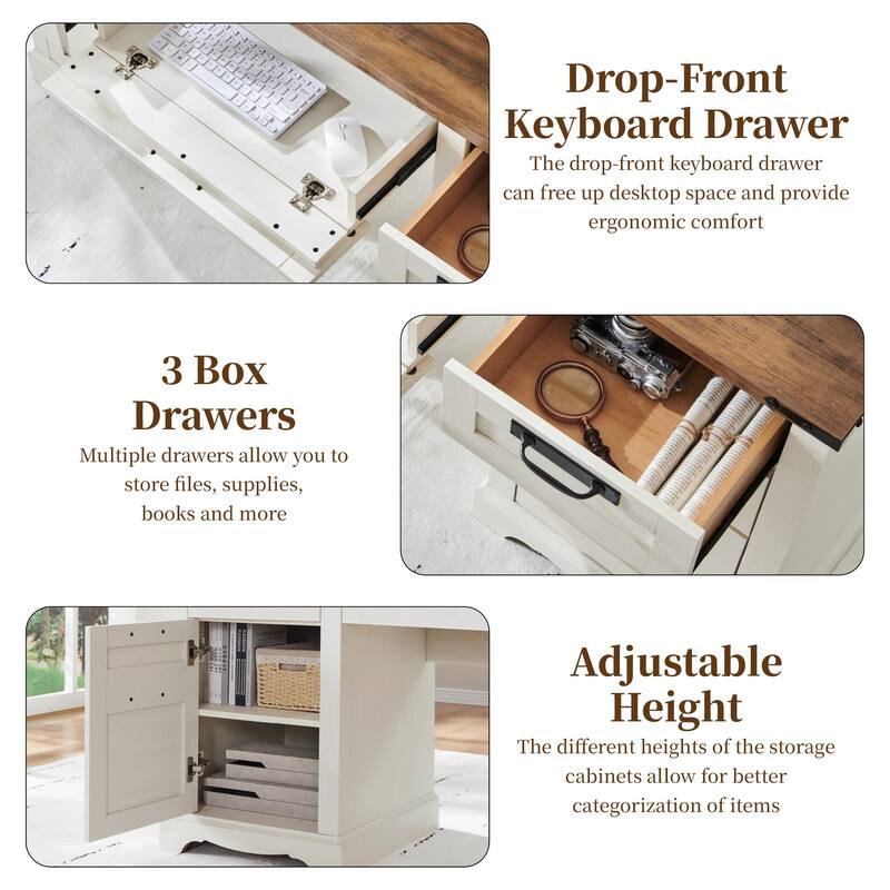 Farmhouse Executive Desks, Wood Computer Writing Desk for home office