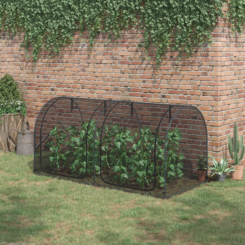 Outsunny 8' x 4' Crop Cage, Plant Protection Tent with Two Zippered Doors, Storage Bag and 4 Ground Stakes - Grow Tent