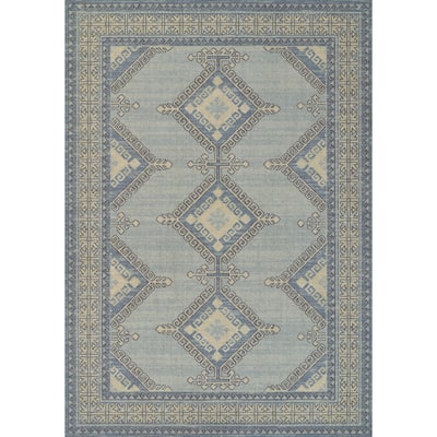 Momeni Anatolia Medallion Wool and Nylon Blue Area Rug