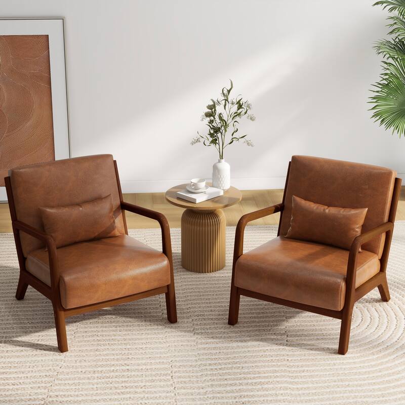 2 Set Mid Century ModernUpholstered Accent Chairs Armchair with Pillow