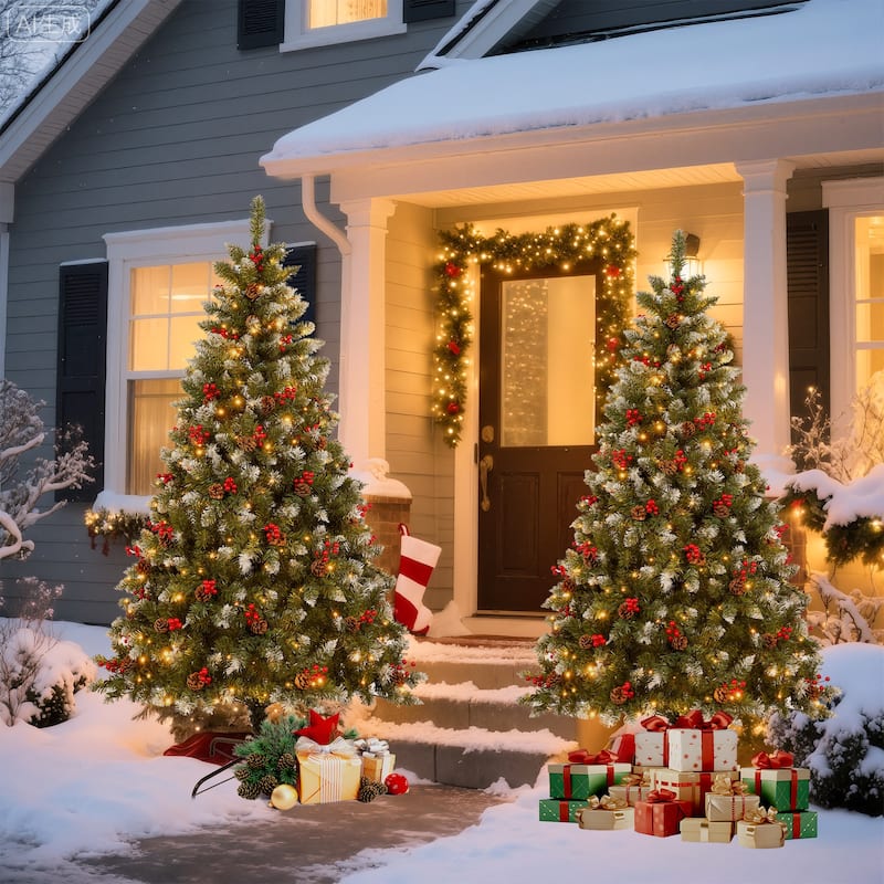6FT & 7.5FT Artificial PVC Christmas Tree with Warm White and Multicolor LED Lights and Metal Stand