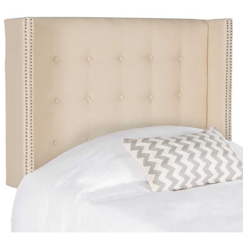 SAFAVIEH Rengin Taupe Upholstered Tufted Wingback Headboard (Twin)