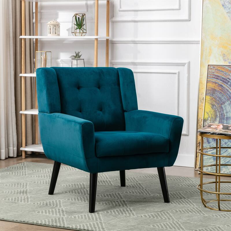 Modern Soft Velvet Armchair, Ergonomics Accent Chair W/Curved Back, Upholstered Single Sofa With 250 Lbs Weight Capacity - Teal
