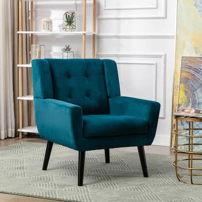 Soft Velvet Accent Chair With Padded Seat and Curved Back