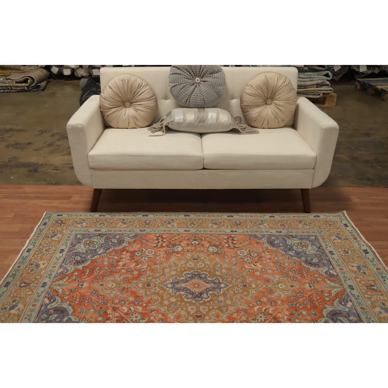 Hand Knotted Oriental 100% Wool Carpet Traditional Floral Oranges & Rust Tabriz Area Rug - 6' 6'' X 4' 11''