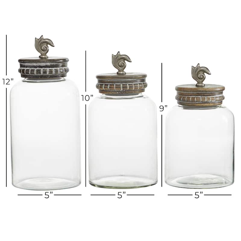 Clear Glass Contemporary Decorative Jar (Set of 3) - 5 x 5 x 12