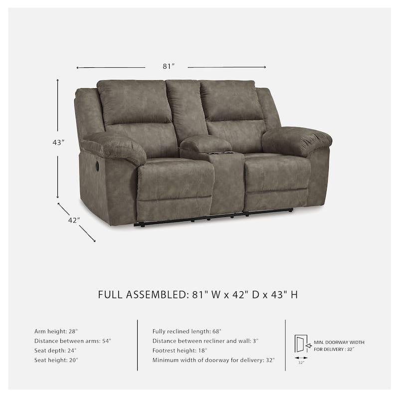 Signature Design by Ashley Laresview Gray Reclining Loveseat with Console - 81"W x 42"D x 43"H
