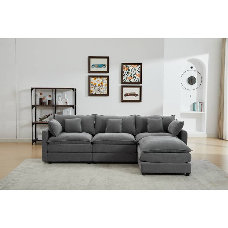 99" Chenille L-Shaped Sectional Sofa with Ottoman