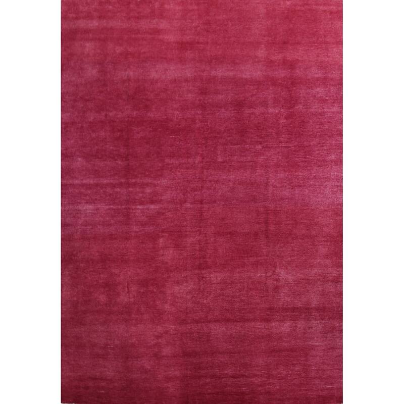 Hand Knotted Oriental 100% Wool Carpet Modern Solid Pink Gabbeh Area Rug - 12' 2'' X 9' 2''