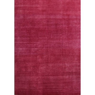 Hand Knotted Oriental 100% Wool Carpet Modern Solid Pink Gabbeh Area Rug - 12' 2'' X 9' 2''