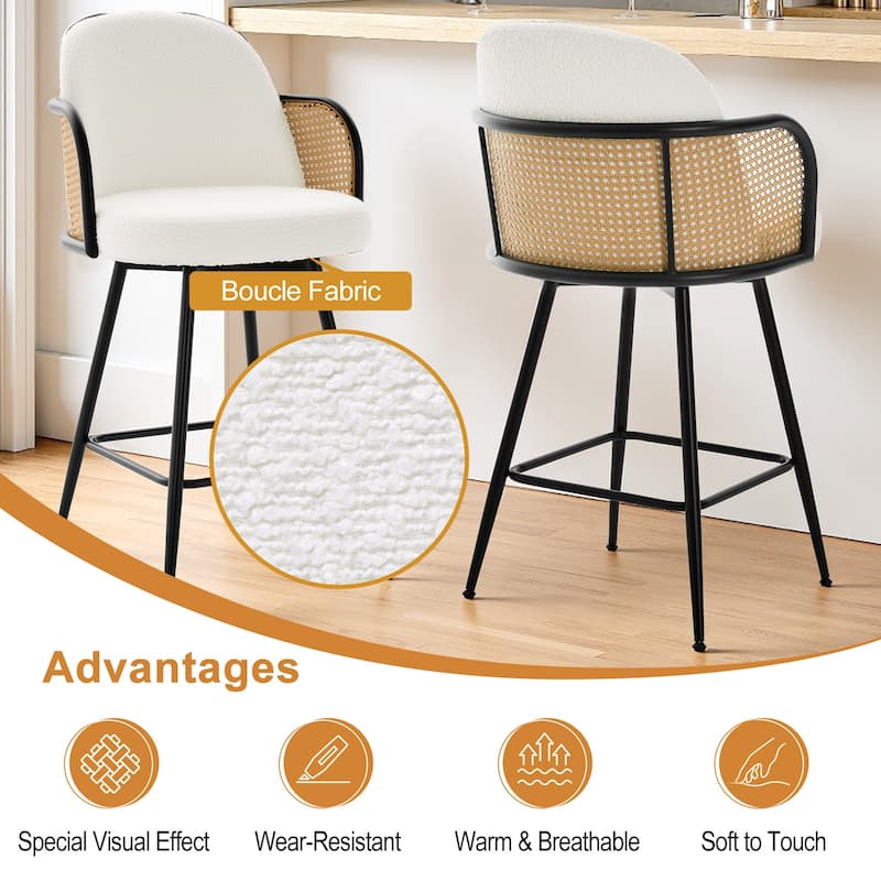 26" Swivel Boucle Fabric Upholstered Bar Stool - 38.2"H x 21.5"W x 23.2"D