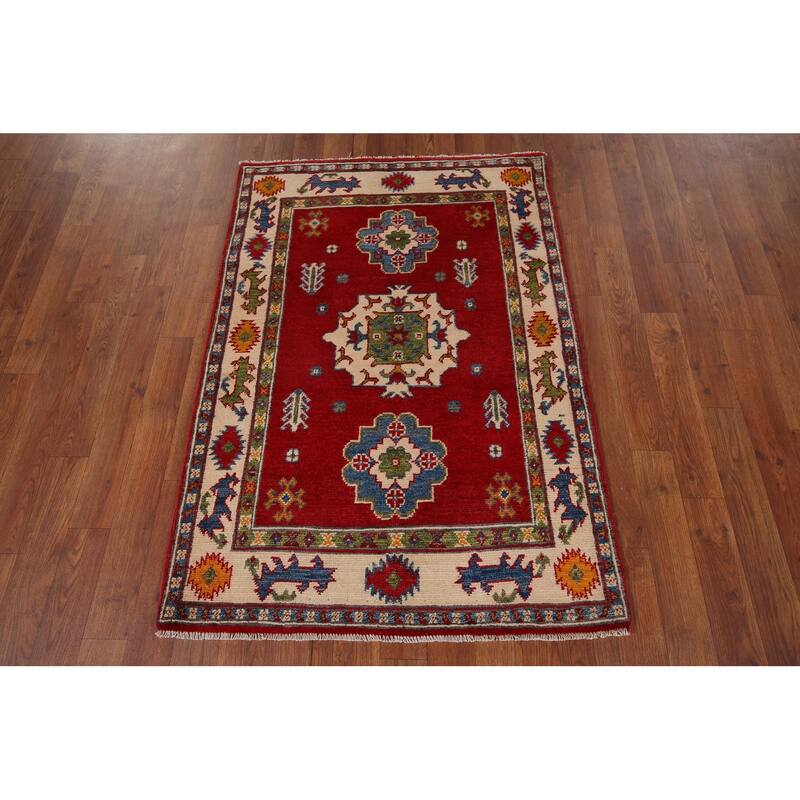 Red Kazak Accent Rug Handmade Oriental Wool Carpet - 2'10" x 4'0"