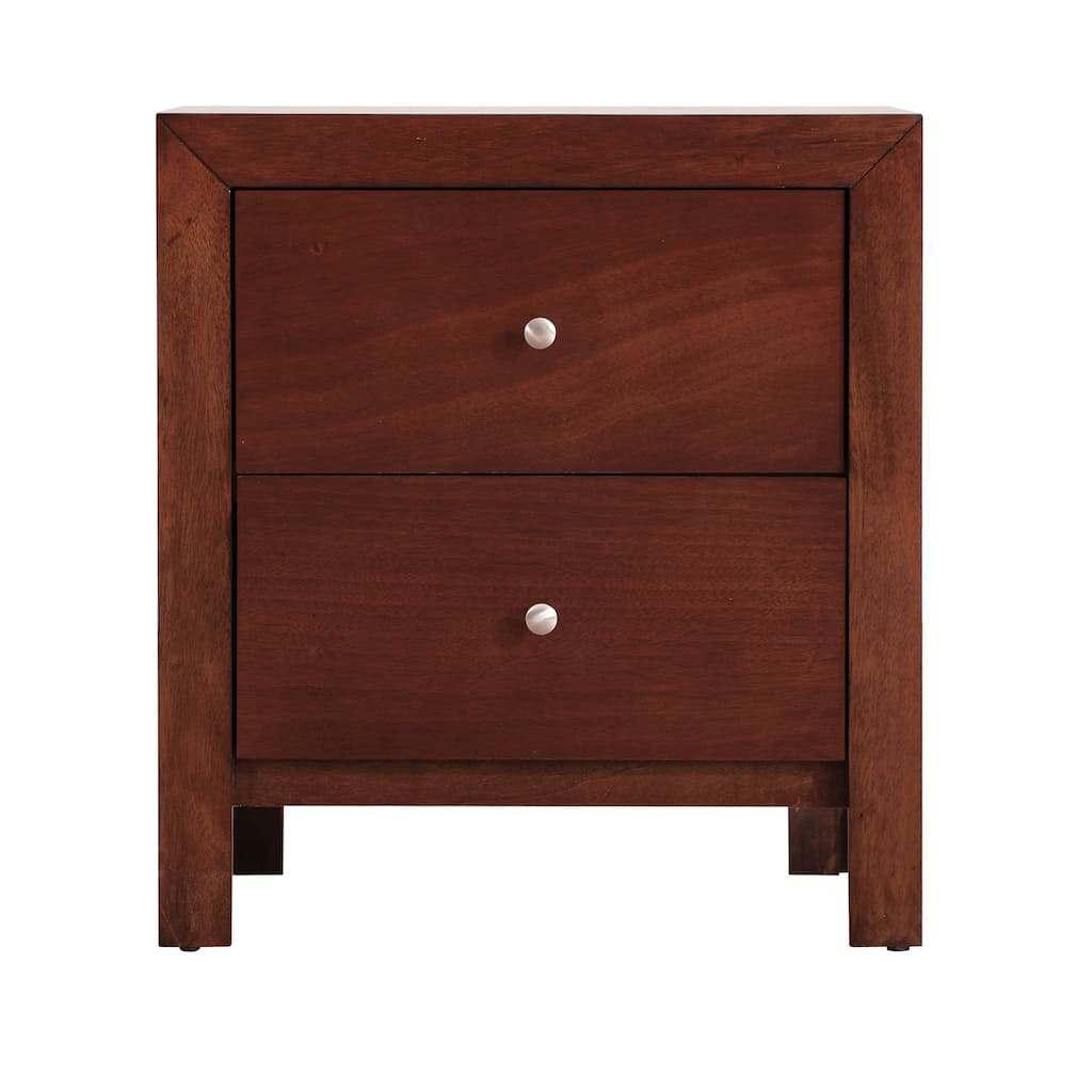 2-Drawer Cherry Nightstand with Dovetail Front and Back, 25 Inch Classic Bedroom Bedside Storage Table