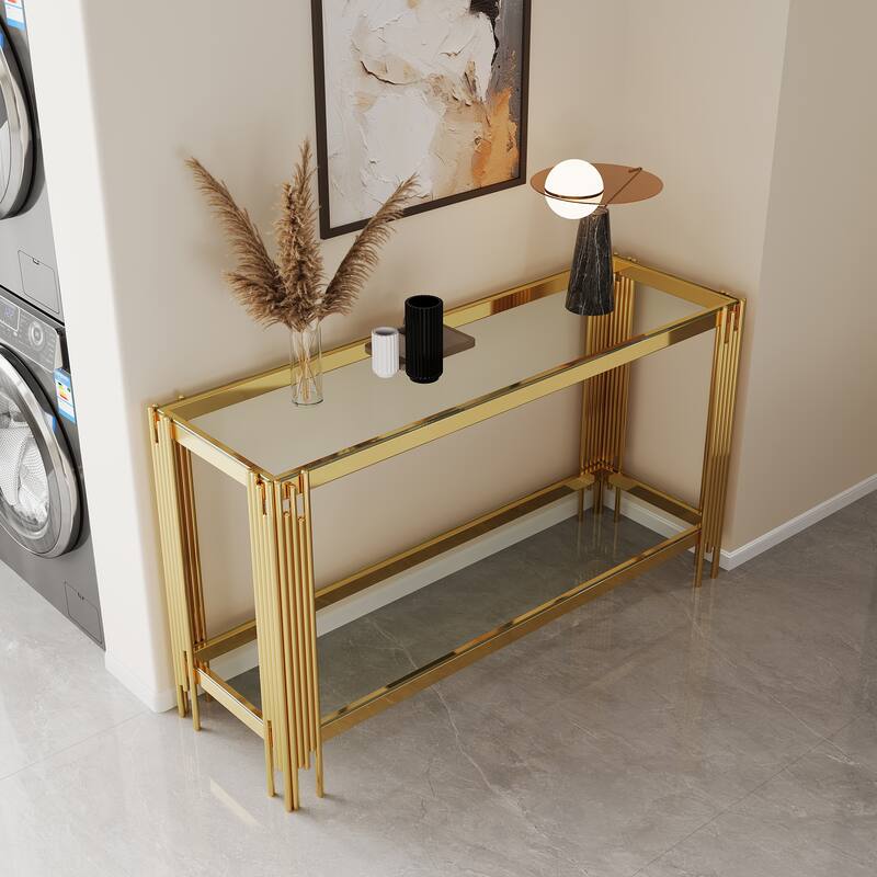 47.24" Metal Console Table with 2-Tier Stainless Frame - Gold
