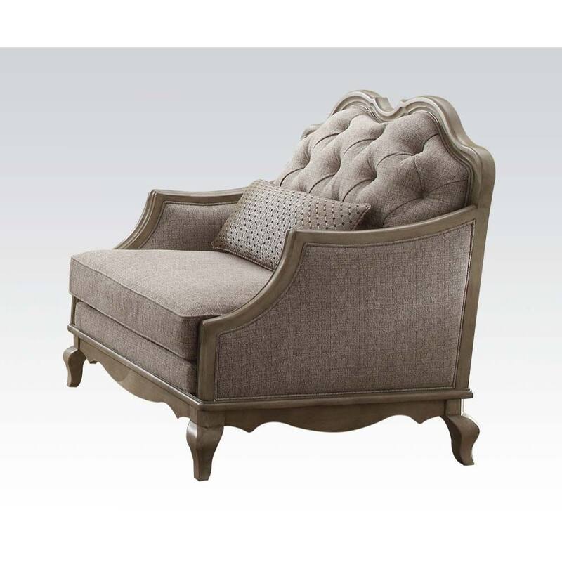 HomeRoots 38" Beige Fabric And Black Tufted Arm Chair - 37