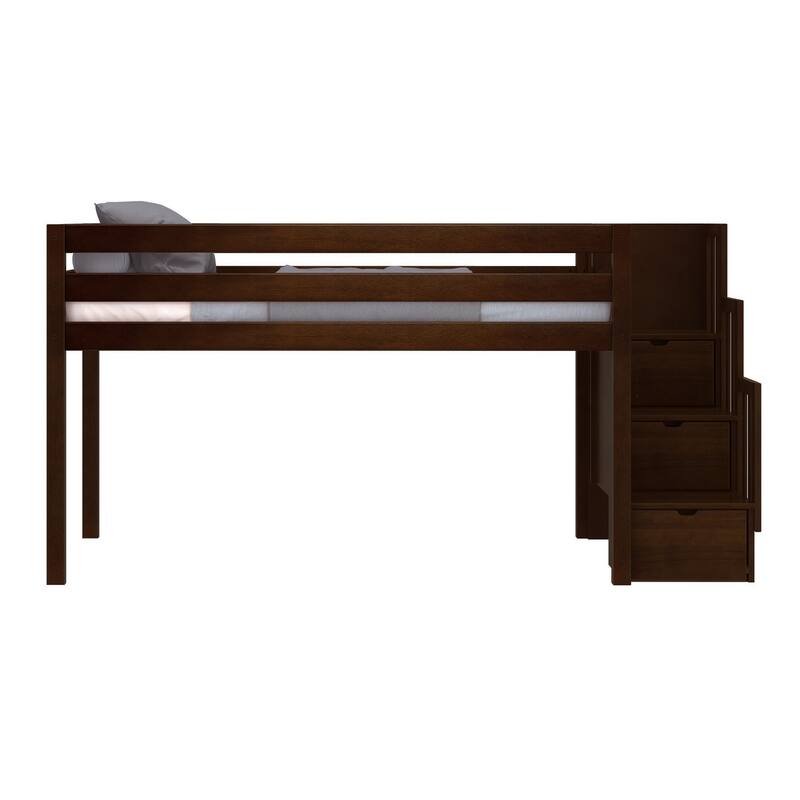 JACKPOT Contemporary Low Loft Twin Bed with 3 Step Stairway