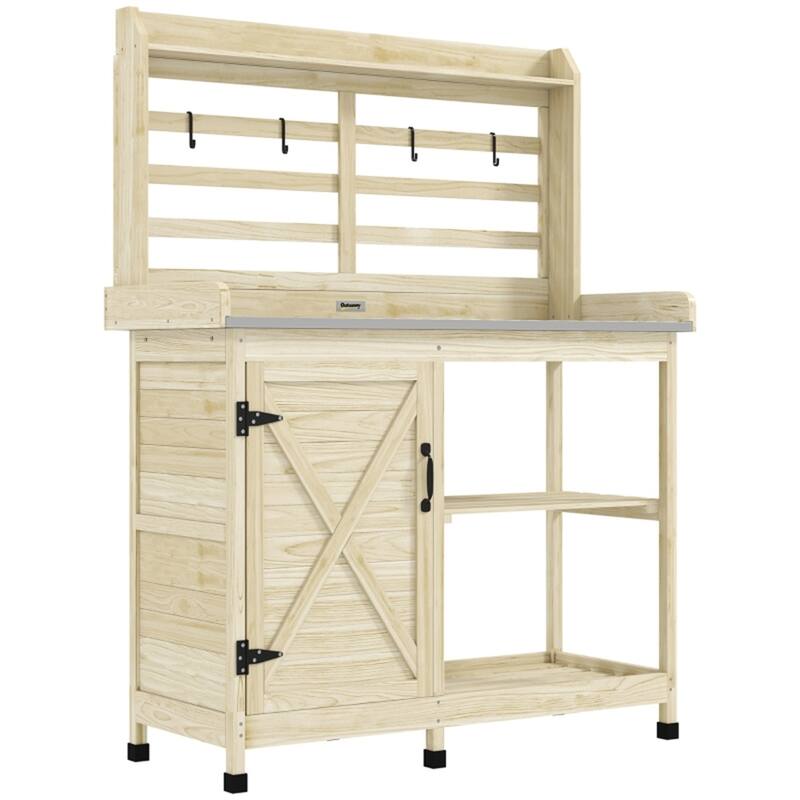 Outdoor Garden Workstation with Storage Shelves for Tools and Plants - 44.1" L x 18.5" W x 57.5" H